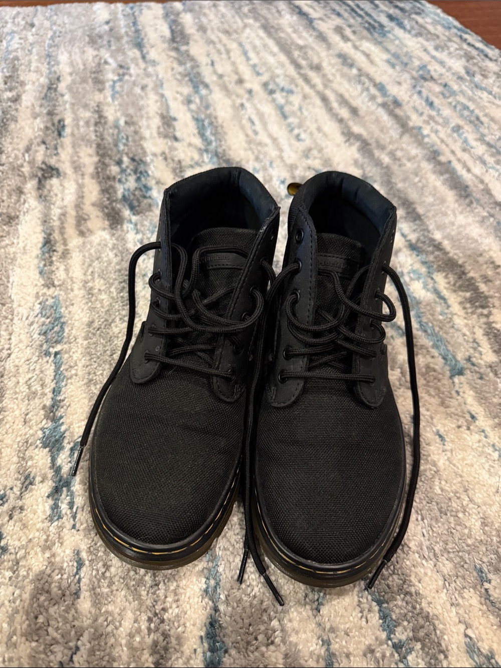 Dr. Martens Men's Black Canvas Lace-Up Boots with Yellow Stitching